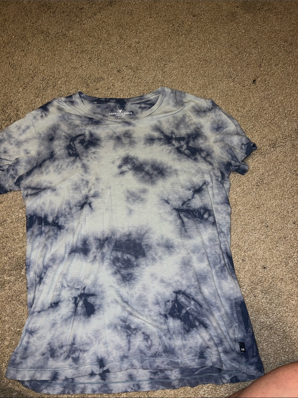 American Eagle Outfitters Blue and White Tie-Dye Short Sleeve Tee